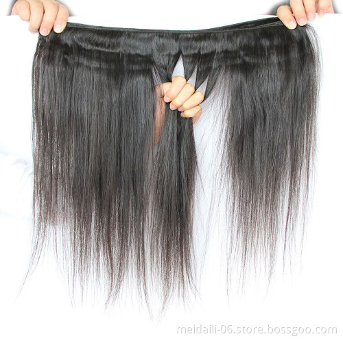 360 Closure Remy Hair Human Cuticle Aligned Bundles Brazilian Mink 100 Profession Black Light Body Dark